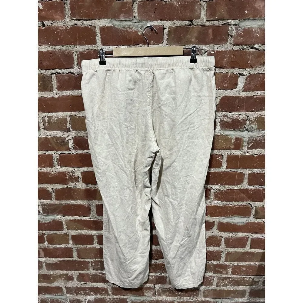 Hollister Womens Beige Linen Adjustable Hi Rise Wide Leg Pants Size XL